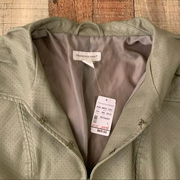Christopher and banks green faux leather clasp closure lightweight jacket - L - Picture 7 of 9